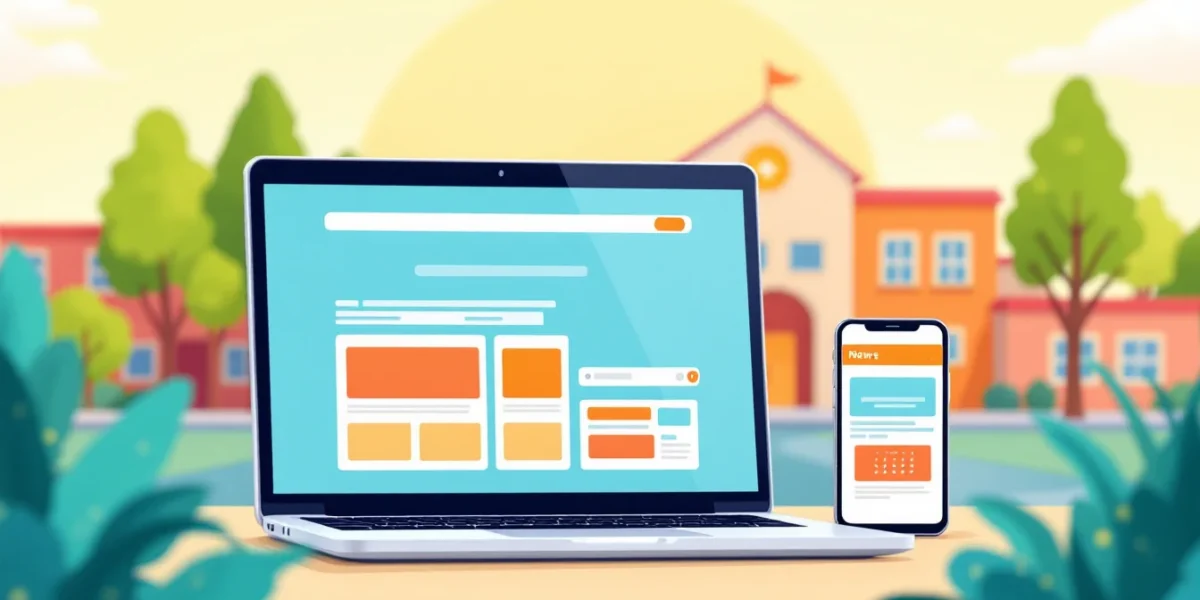 Ilustrace nového webu ZŠ Žákovská - laptop a mobil s webem školy