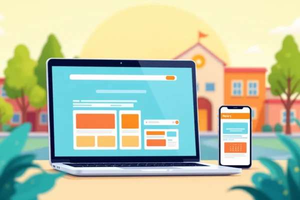 Ilustrace nového webu ZŠ Žákovská - laptop a mobil s webem školy