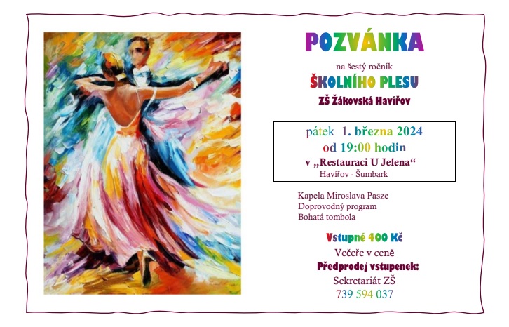Pozvánka na školní ples - základní škola Žákovská