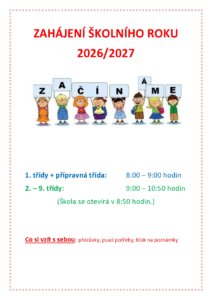 Zahájení školního roku 2026/2027 - základní škola Žákovská